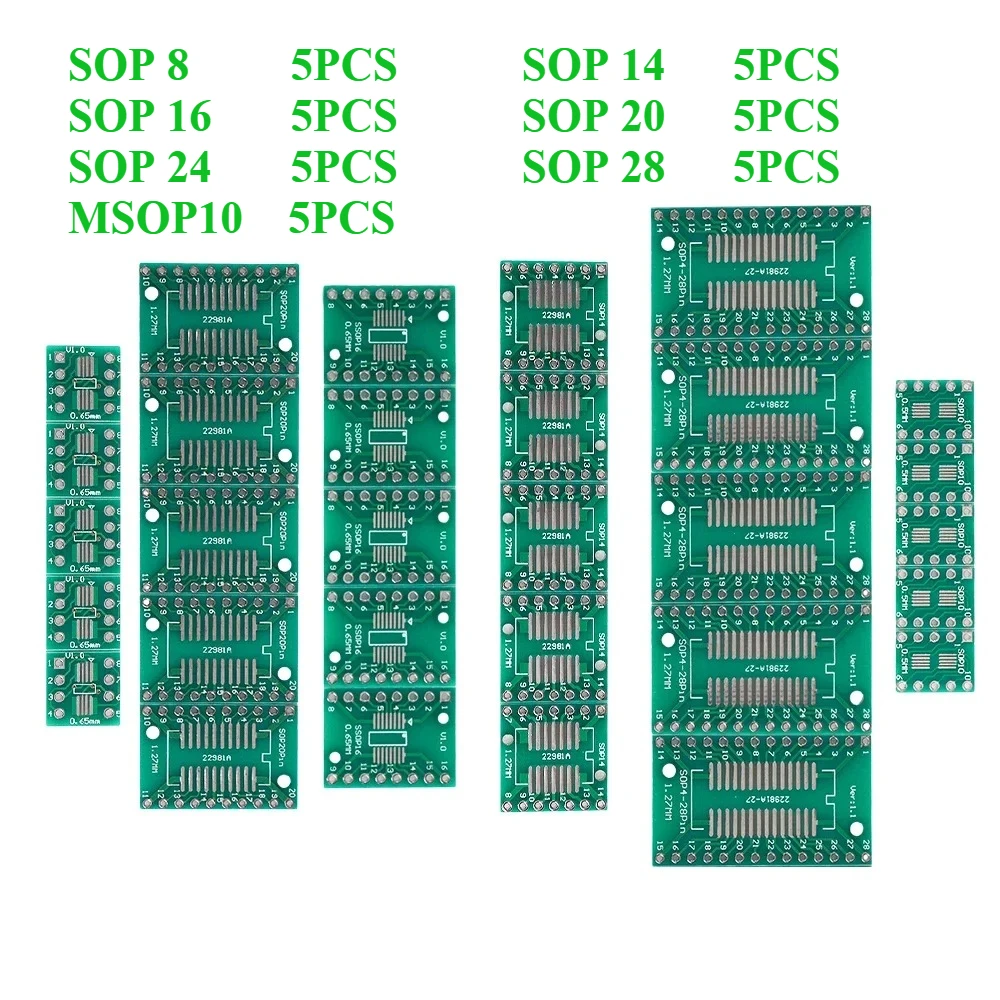 35pcs/Set PCB Board Kit SMD Turn To DIP Adapter Converter Plate MSOP10 SOT23 SOP8 16 24 28 Printed Circuit Boards