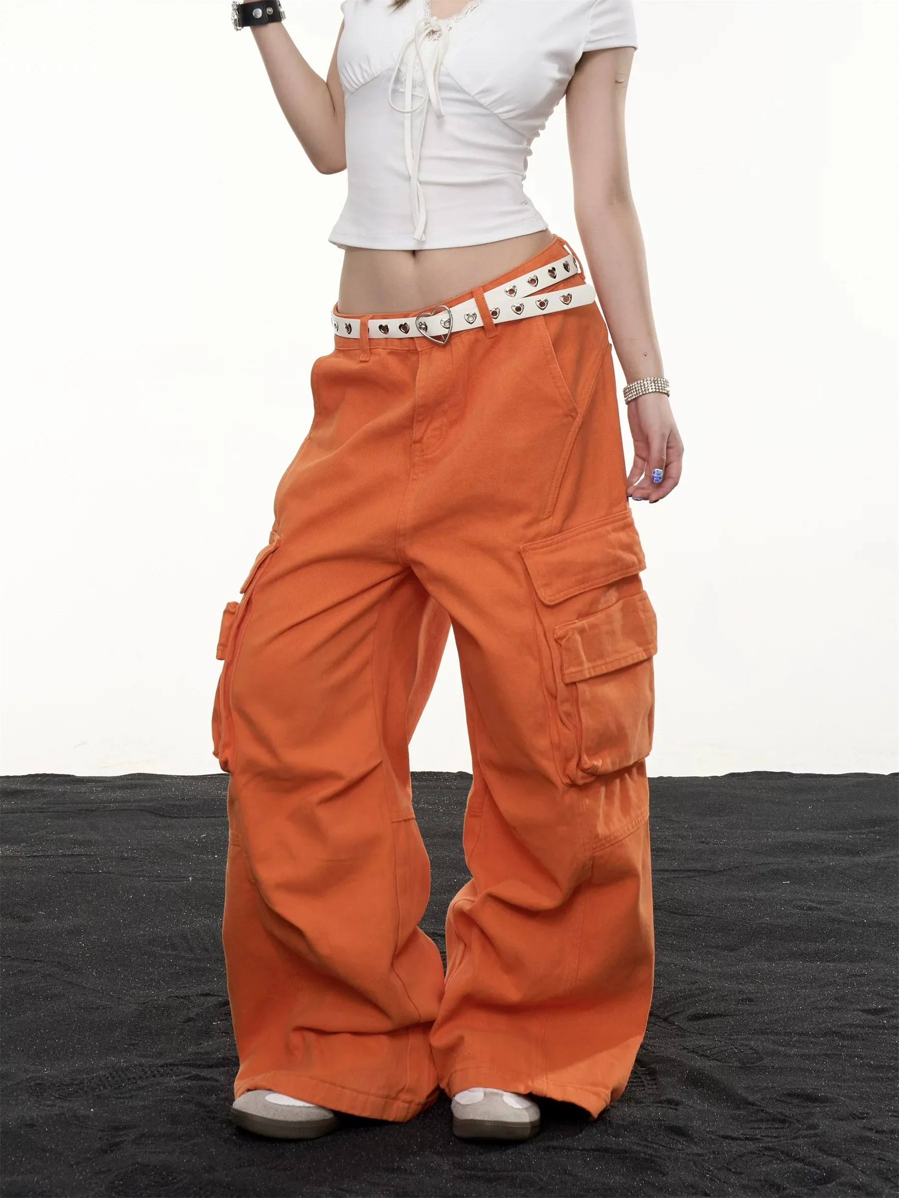 American Style Vintage Street Multi-Pocket Loose Casual Wide Leg Pants Women Design Sense Versatile Casual Floor-Length Trousers