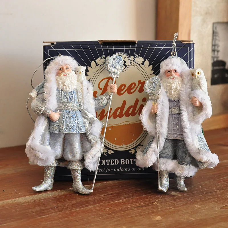 Ice and Snow Pole Robe Santa Claus with Owl Figurines Christmas Pendant Christmas Decoration Holiday Gift