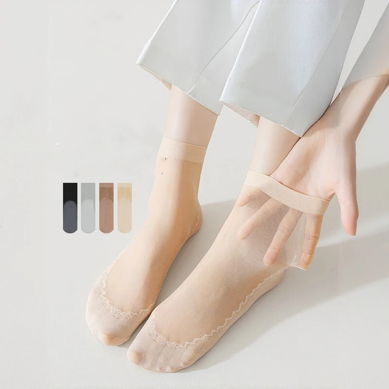 Translucent Short Stockings Women Breathable Tight Socks Thin Knee High Socks Comfortable Silk Boat Socks Solid Female Socking