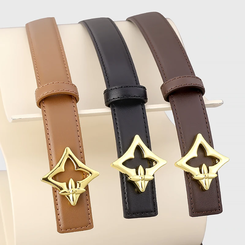 2.5cm Star Buckle Belt Women's Genuine Leather Belt for Dress Skirt