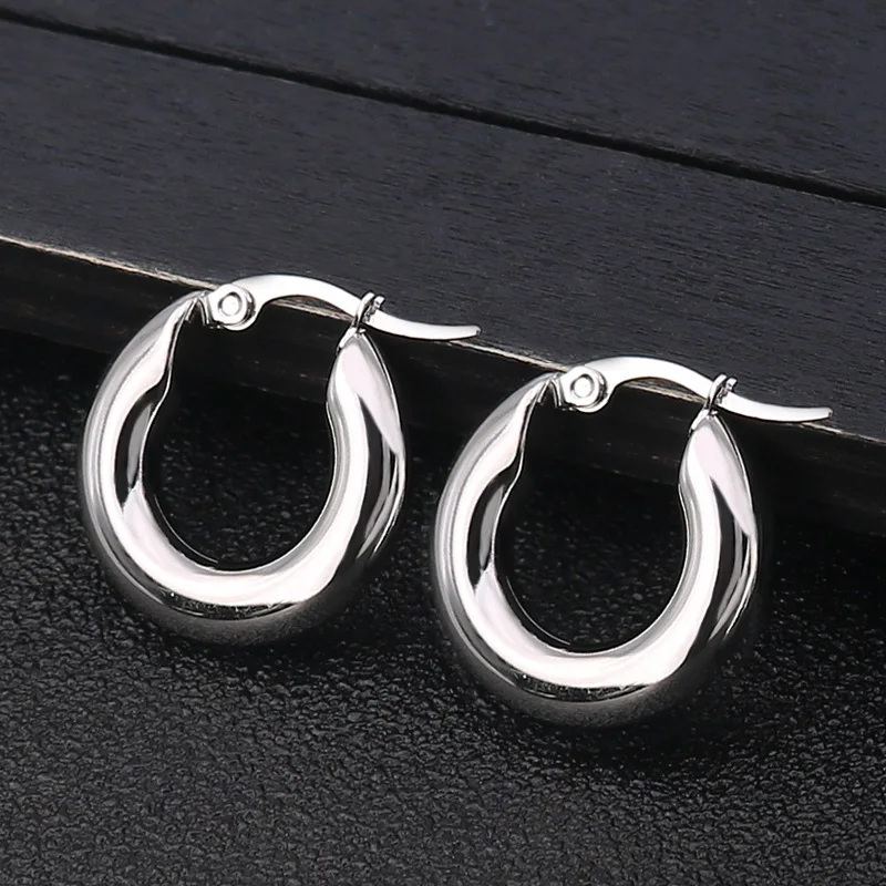 Surgical Steel Gold Color Tone Women Fat Chunky Earrings Stainless Wives Round Smooth Thick Hoops Statement Jewelry 20mm/25mm image 2