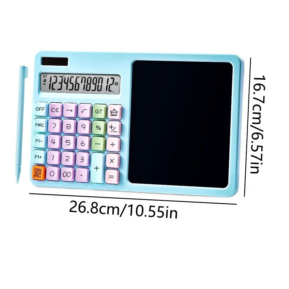 Taschenrechner mit großem LCD-Display und Schreibtafel, solarbetriebener, löschbarer 12-stelliger Solarrechner mit Stift und großer Taste