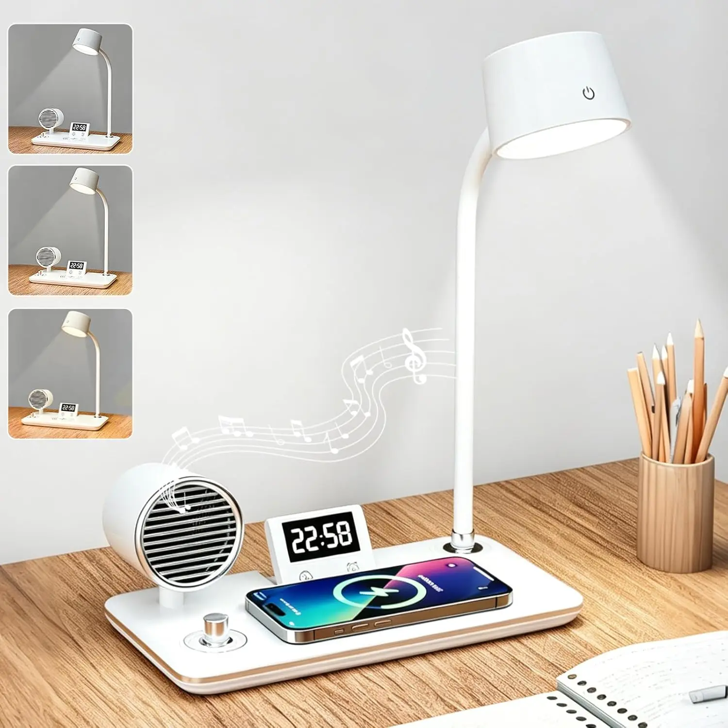 Control Lamp With Clock Combined With Wireless Charger Organized Desk Spaces Painting Full
