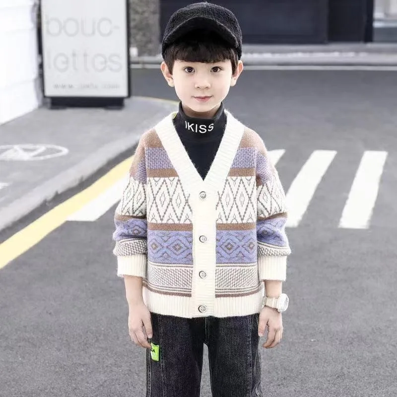 【2025 New】Korean Style Boy's Cardigan Sweater for Kids Spring Autumn Kids' Trendy Open-Front Coat, Soft Cotton Boy's Jacket