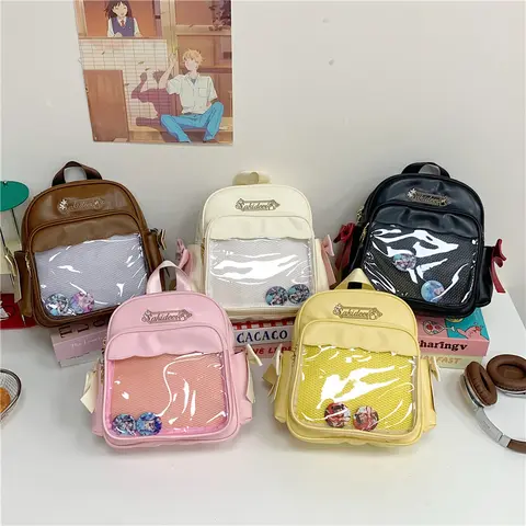 High Quality PU Leather Teenager Girls School Bags Pin Display Ita Backpack Bags Youth Women Small Rucksack Daypack