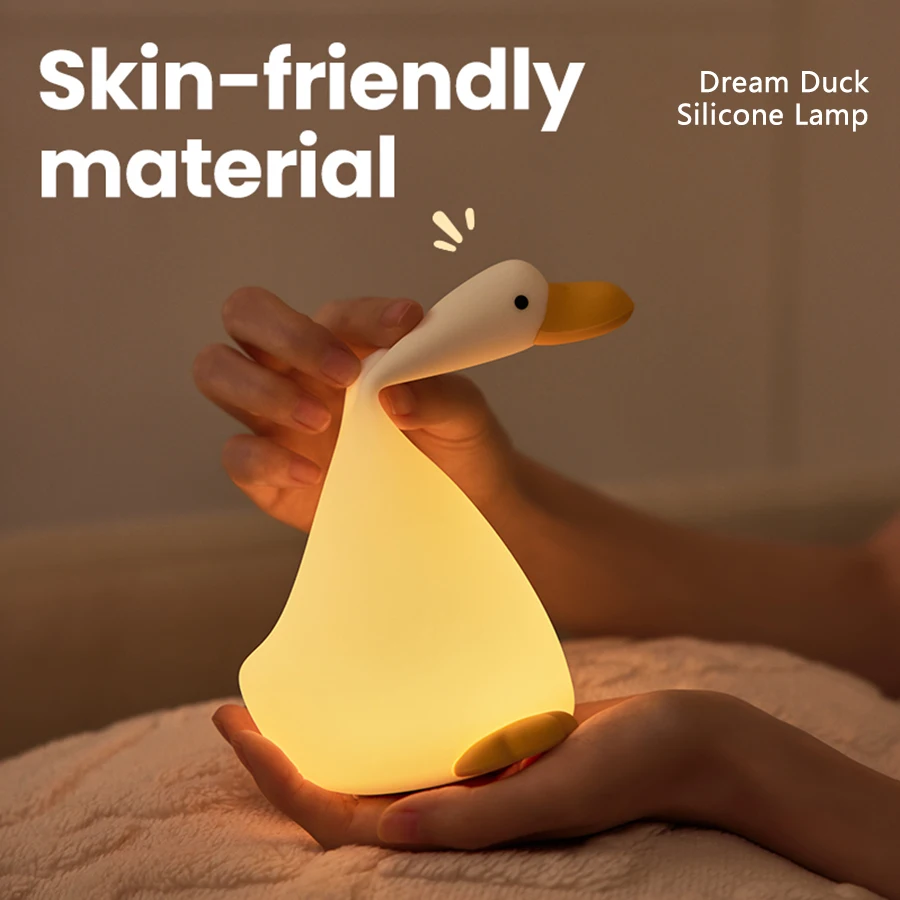 1pc Lying Flat Duck Pat Light Bedroom Night Light Cute Night Light Silicone Dimmable Timing Lamp Tap Control For Bedroom Decor