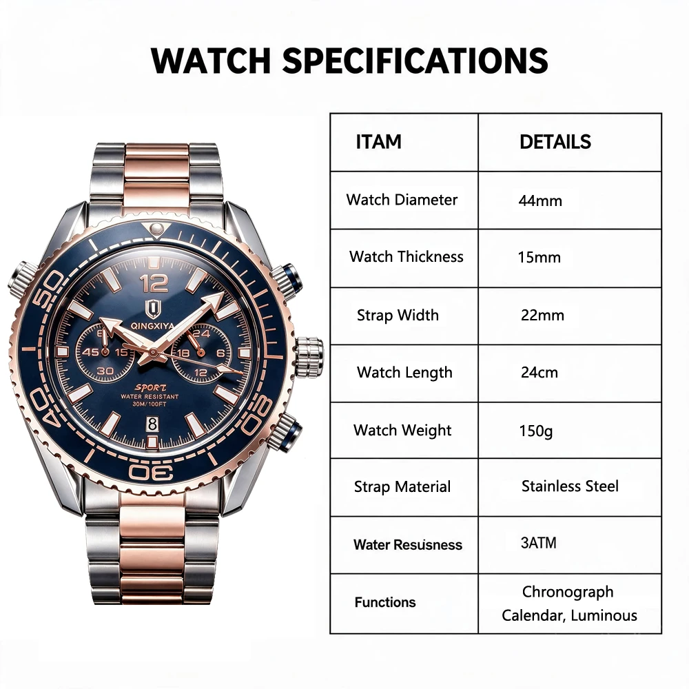 QINGXIYA Modische, kreative Herren-Quarzuhr, wasserdicht, leuchtend, Sport-Chronograph, Herrenuhr mit Datumsanzeige, Business-Uhren für Herren, Reloj – Detail 9
