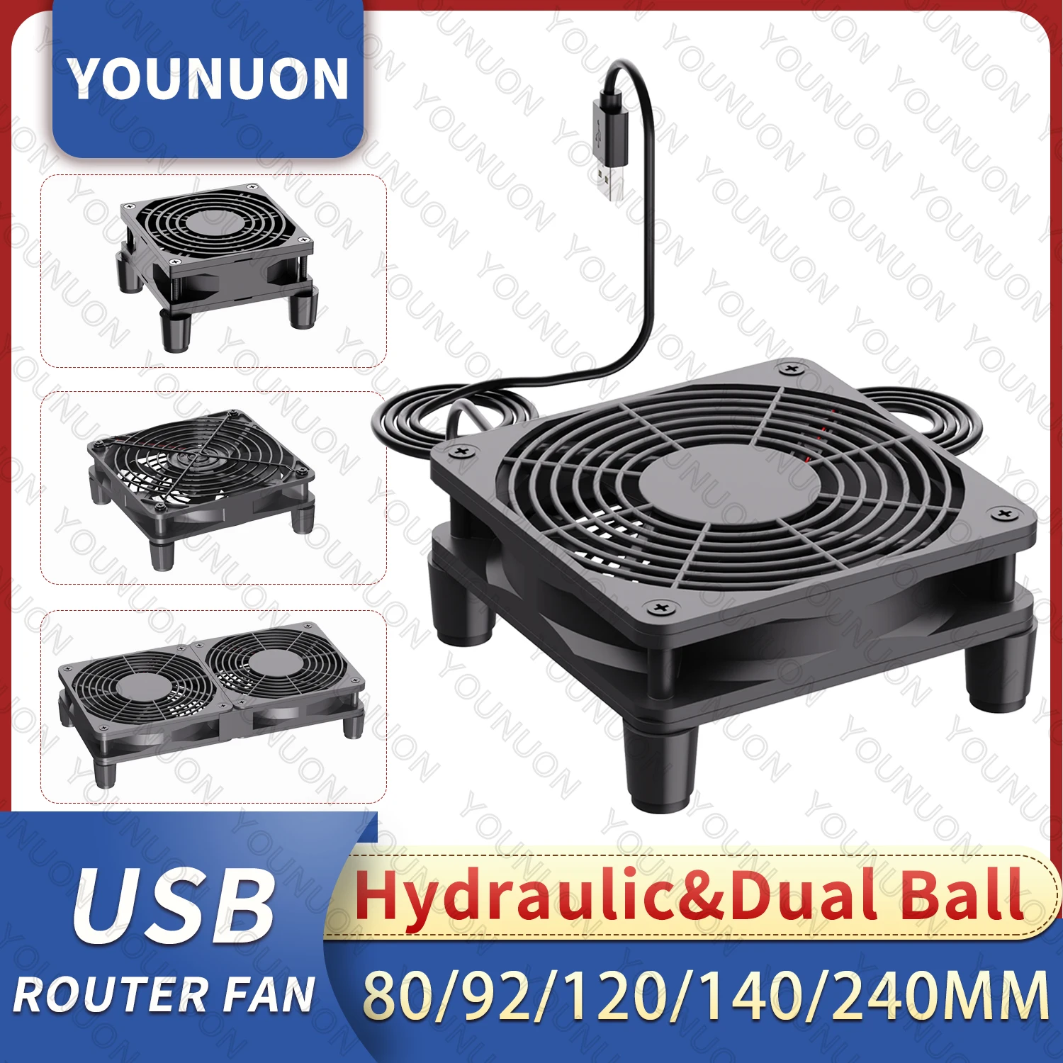 Wentylator routera USB 5 V 80 mm 92 mm 120 mm 140 mm DIY TV Box Chłodnica kulkowa / rękawowa i siatka ochronna Wentylator chłodzący do komputerów stacjonarnych