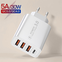 30W 4-Port USB C Fast Charger PD QC 3.0 Multi Port Wall Charger for iPhone 15 14 Pro Max Samsung S23 Xiaomi Huawei iPad Tablet