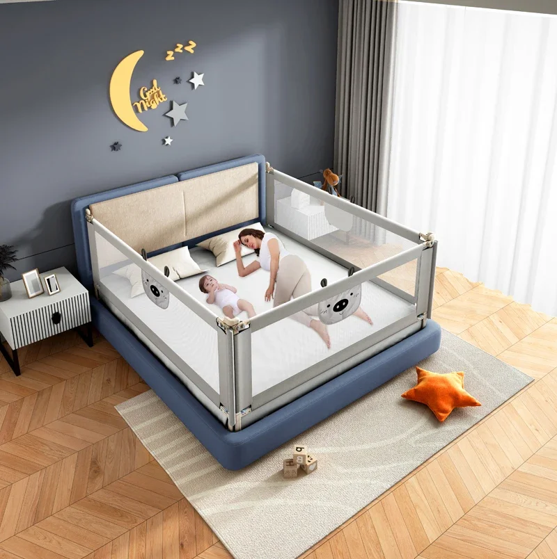 Trilhos de cama respiráveis para o bebê, design bonito do urso, trilho seguro do guarda, berço babyproof, produtos de segurança dobráveis