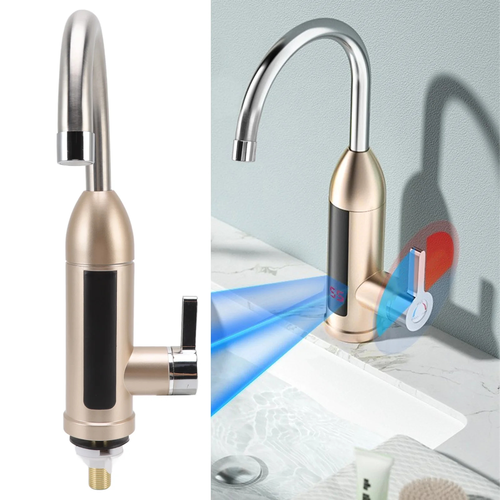 3000 ワットインスタント給湯器蛇口回転可能な電気温水タップステンレス鋼電気蛇口キッチン浴室用