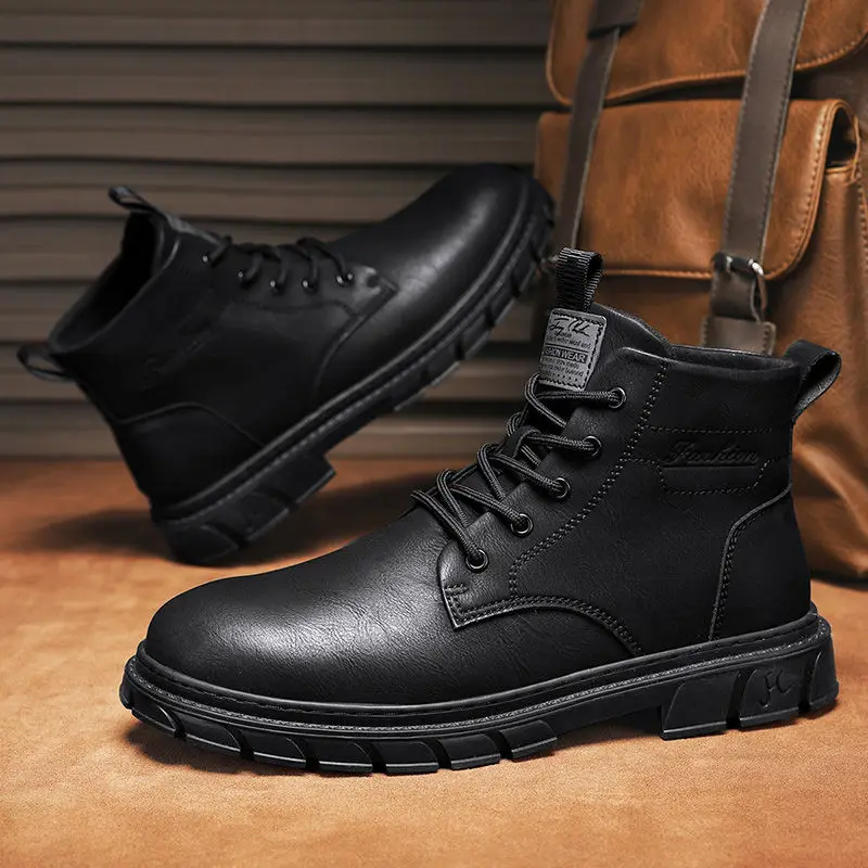 Male Shoes Leather Spring Autumn for Motorcyclist Waterproof Men\'s Boots Outdoor Sale Comfortable New Retro Casual Offer Y2k