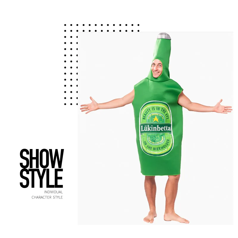 Uomini verde Poly Foam birra Whisky Rum bottiglia Costume tutine tuta adulto maschio abiti Fancy Dress abbigliamento costumi di Halloween