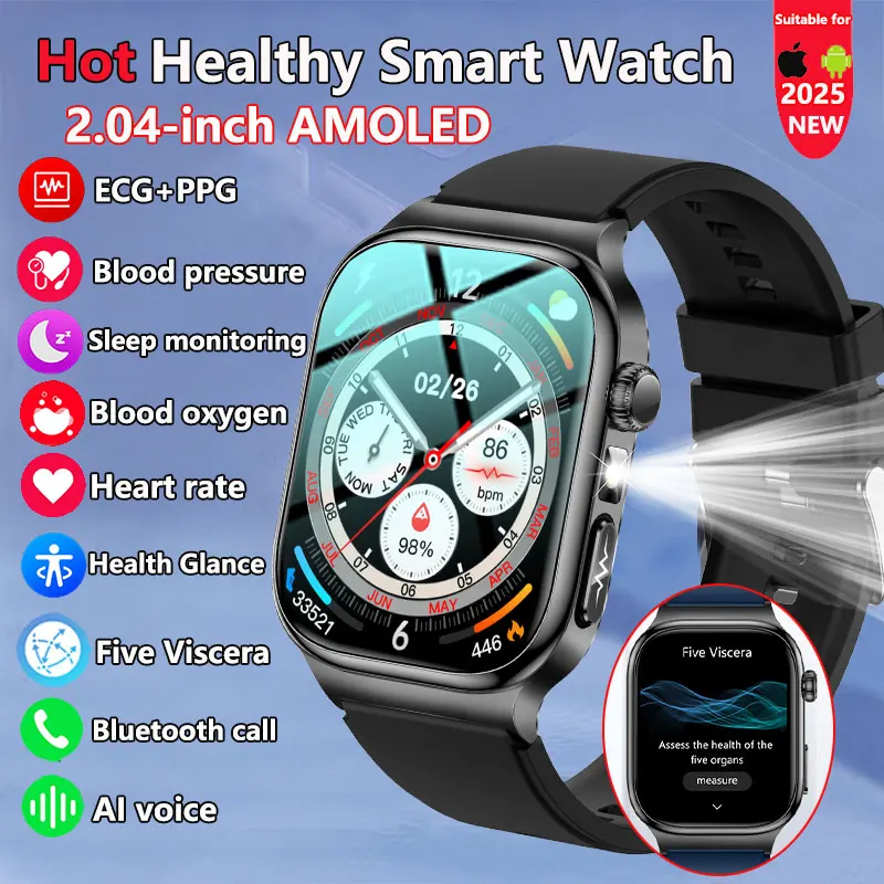 

2025 Nursing Health Smart Watch Men ECG Heart Rate Uric Acid Blood fat Blood pressure Body analysis Heart rate Call Smartwatch