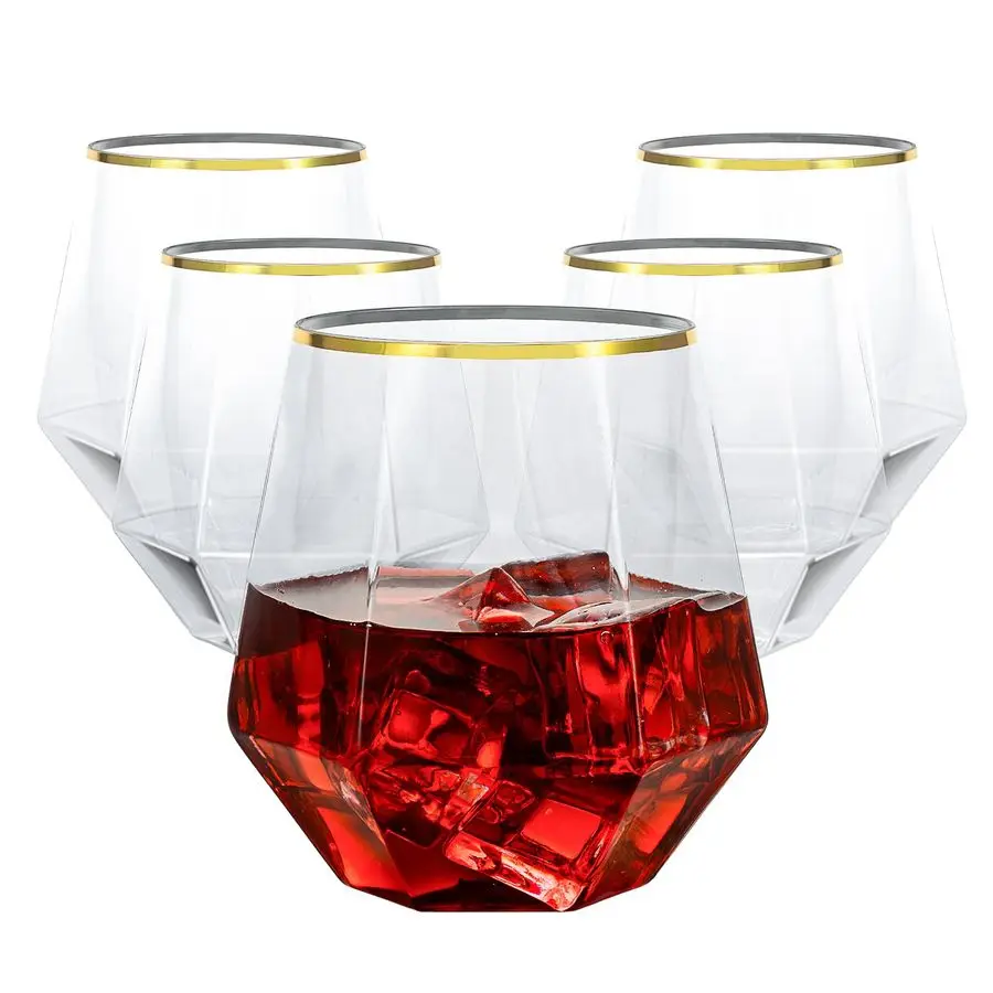 

80 PCS Diamond Stemless Plastic Wine Whiskey Glasses, 12 Oz Disposable Cocktail Glasses, Suitable for Weddings, Birthday Parties