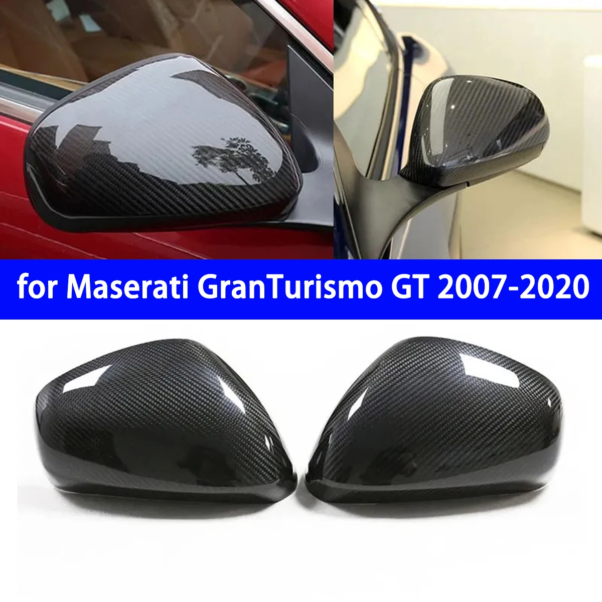 Mirror Cover for Maserati GranTurismo GT 2007-2020 Add-on Style Replace Style Pure Dry Carbon Fiber Side Rearview Mirror Caps