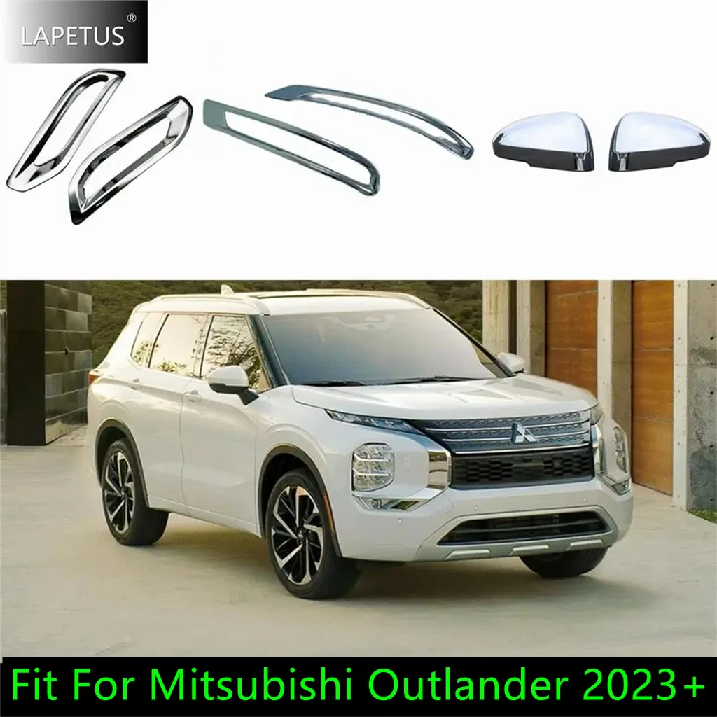 For Mitsubishi Outlander 2023 2024 Car Chrome Accessories Rearview Mirror Cap / Rear Bumper Fog Lights Lamps Decor Cover Trim