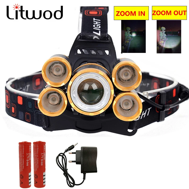 New Arrival Powerful Led Headlamp Zoom Fishing Headlight Head lamp Flashlight with USB Rechargeable 18650 batteries+charger