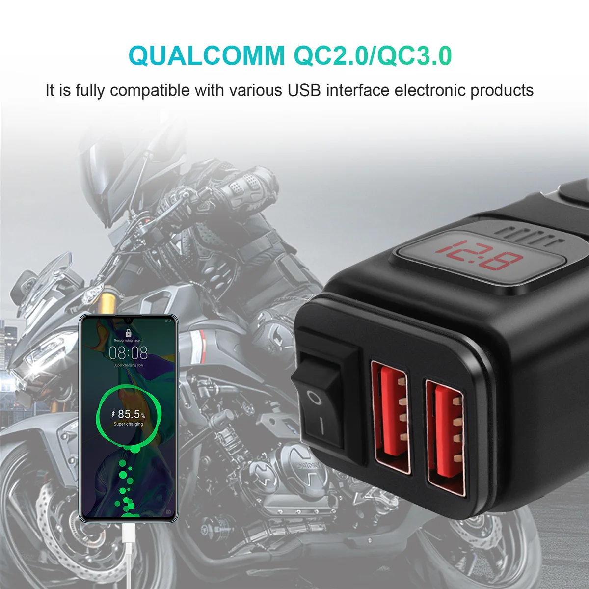 Dual Usb 12V Waterdichte Motorcycle Stuur Charger Quick Charger 3.0 Met Voltmeter Usb Motorfiets Lader Adapter