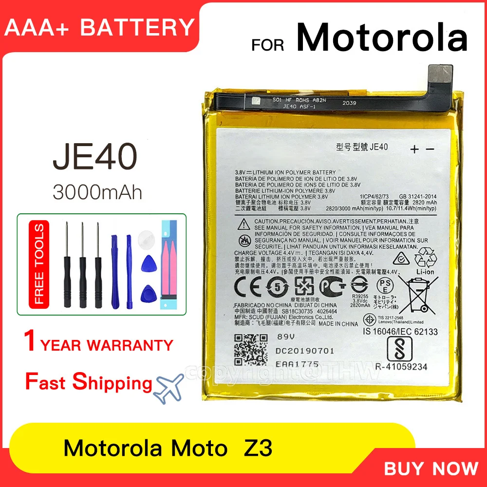 

100% genuine JE40 For Motorola One Moto Z3 Moto G7 Play XT1941 XT1952-1 XT1952-2 XT Original Capacity Replacement Batteries