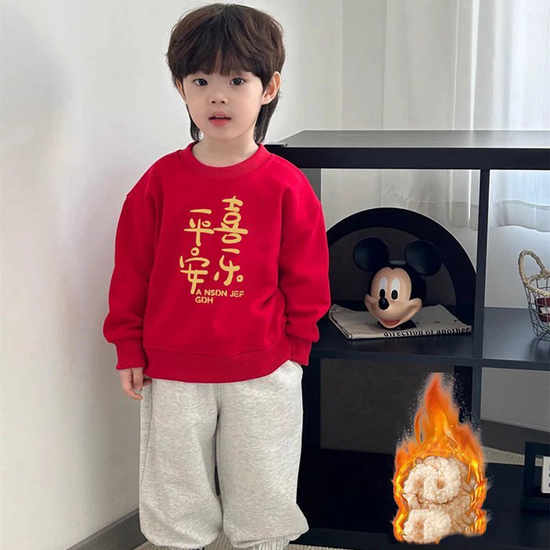 

Infant Baby Boy Pullovers New Winter Cartoon Printed Toddler Boys Thicken Warm Sweatshirt Round Neck Casual Kids Boys Sweatshirt