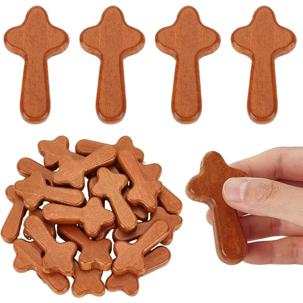 

20Pcs Small Wood Comfort Crosses Holding Crosses 2.4 Inch Portable Prayer Crosses Pocket Wooden Holding Hand Crosse