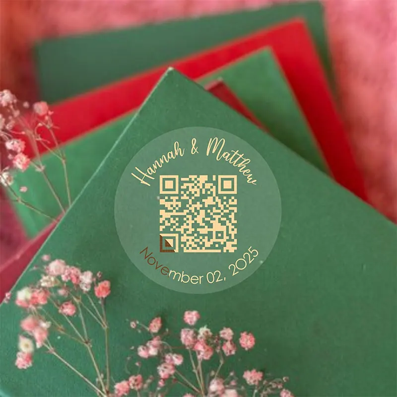 Custom Wedding QR Code Stickers Transparent Gold Foil Wedding Envelope Labels Your Own Wedding Website QR Code Stickers