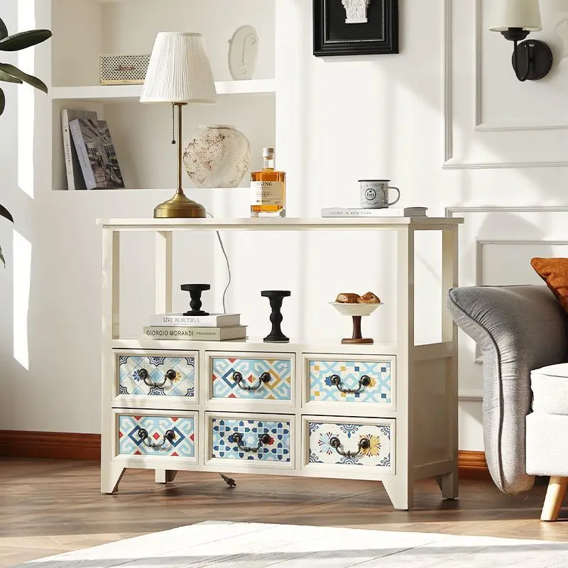 

medieval entrance cabinet painted retro solid wood chest cabinet drawer storage locker multi-functional side