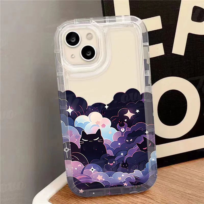 Starry Sky Black Cat Case for Xiaomi Redmi Note 13 12 Pro Plus 12S 11 11S 10 10S 9 9S 8 Pro 12C 10C Shockproof Silicone Cover