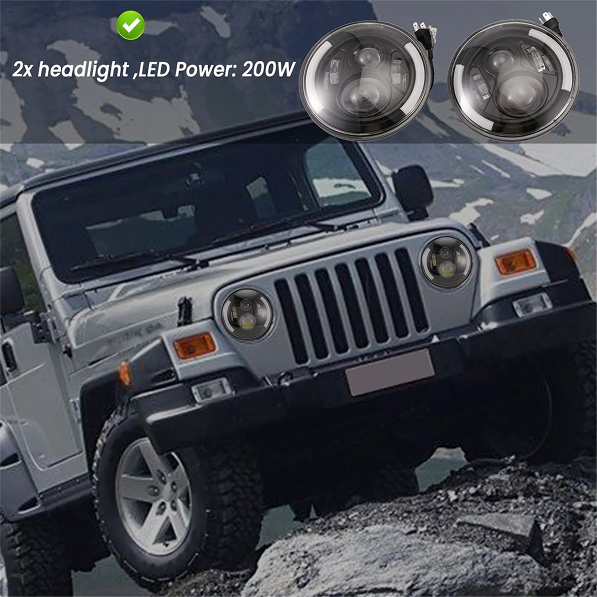 7 Polegada led farol redondo 200w halo ângulo olhos drl lâmpada de corrida para jeep wrangler jk lj tj cj 1997-2018 1 pçs