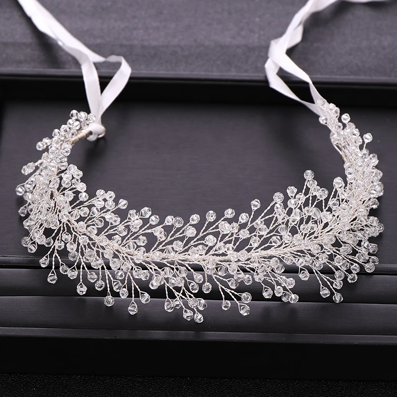 Trendy Handmade Wedding Hair Accessories Silver color Baroque Rhinestone Crystal Headband Bridal Tiara Woman Hair Band Jewelry