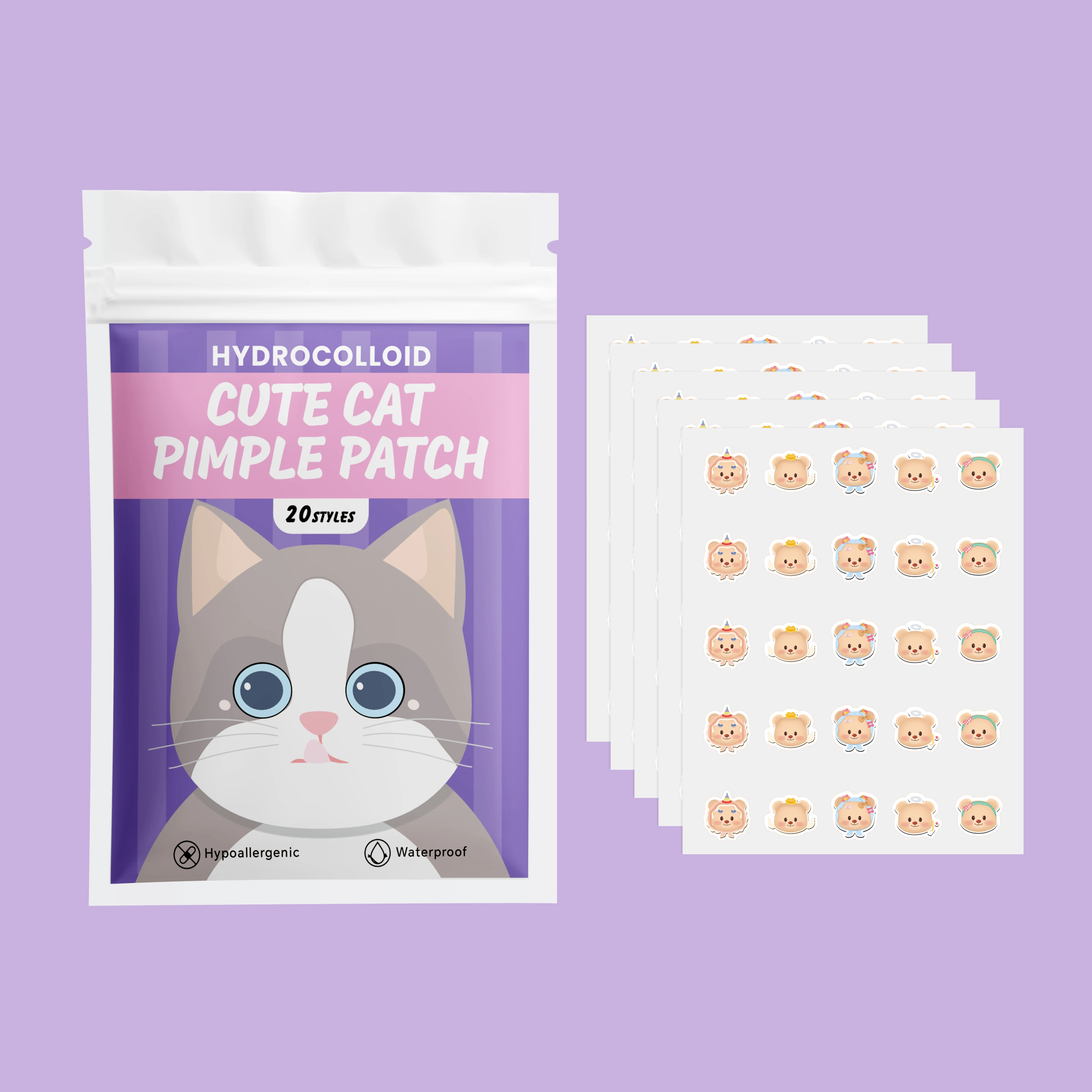 125pcs Cartoon acne patch, cute cat-shaped facial concealer acne patch, safe, non-toxic, gentle and non-irritating