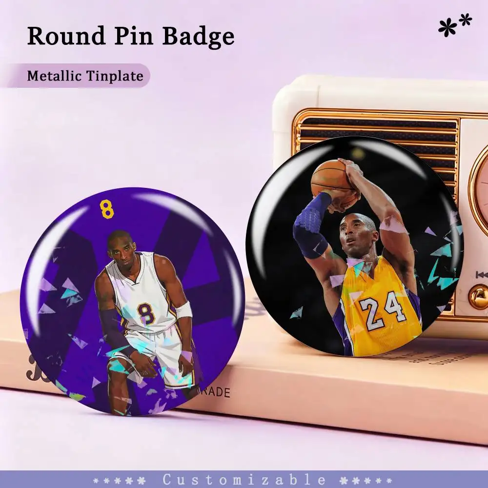 Black M-Mamba K-Kobe B-Bryant 24 Custom Tinplate Round Button Badges Pins Brooches for Clothes Backpack