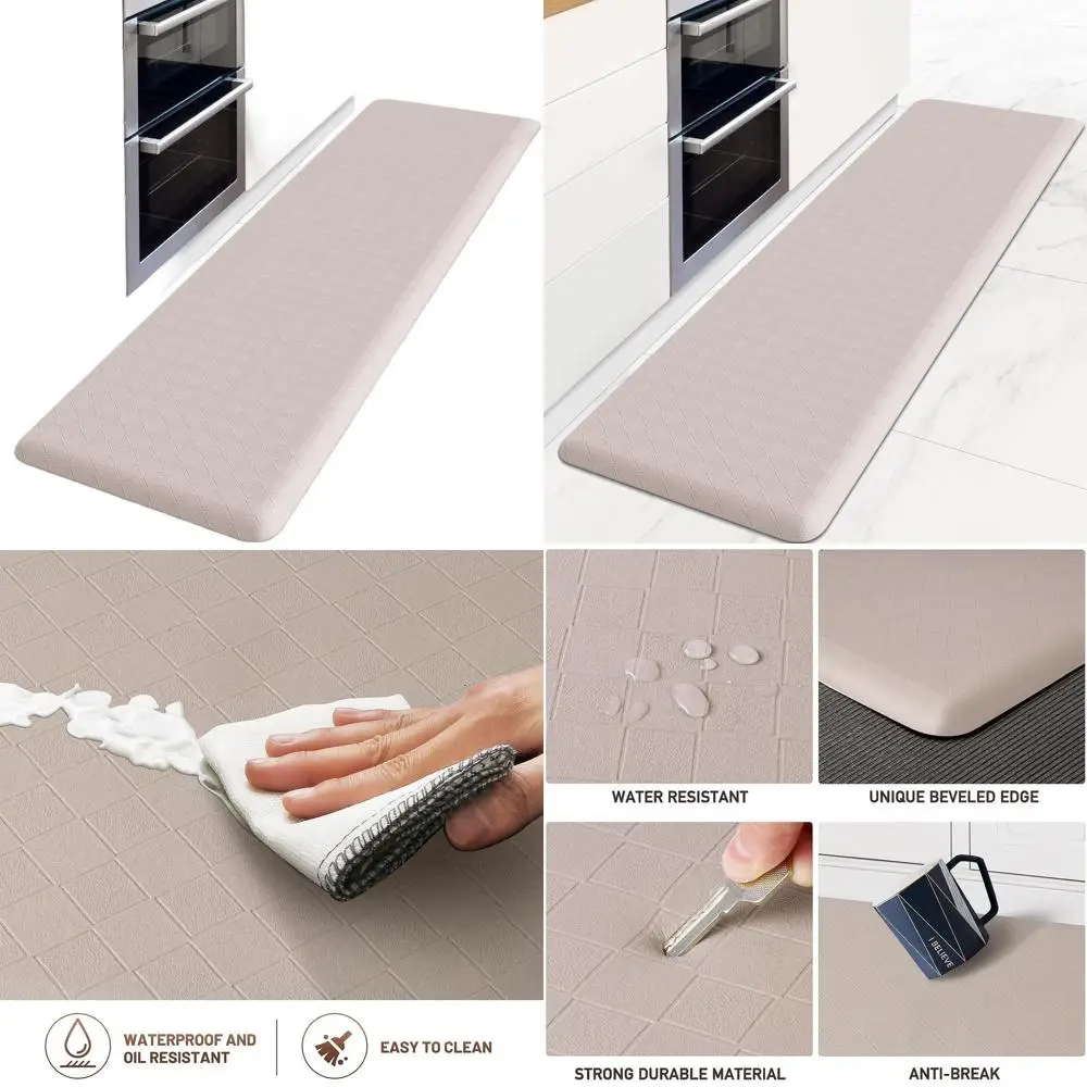 

Anti-Fatigue Kitchen Runner Mats - 4-5 Thick, Non-Slip, Waterproof, Comfortable for Home and Office (17.3x60, Khaki)