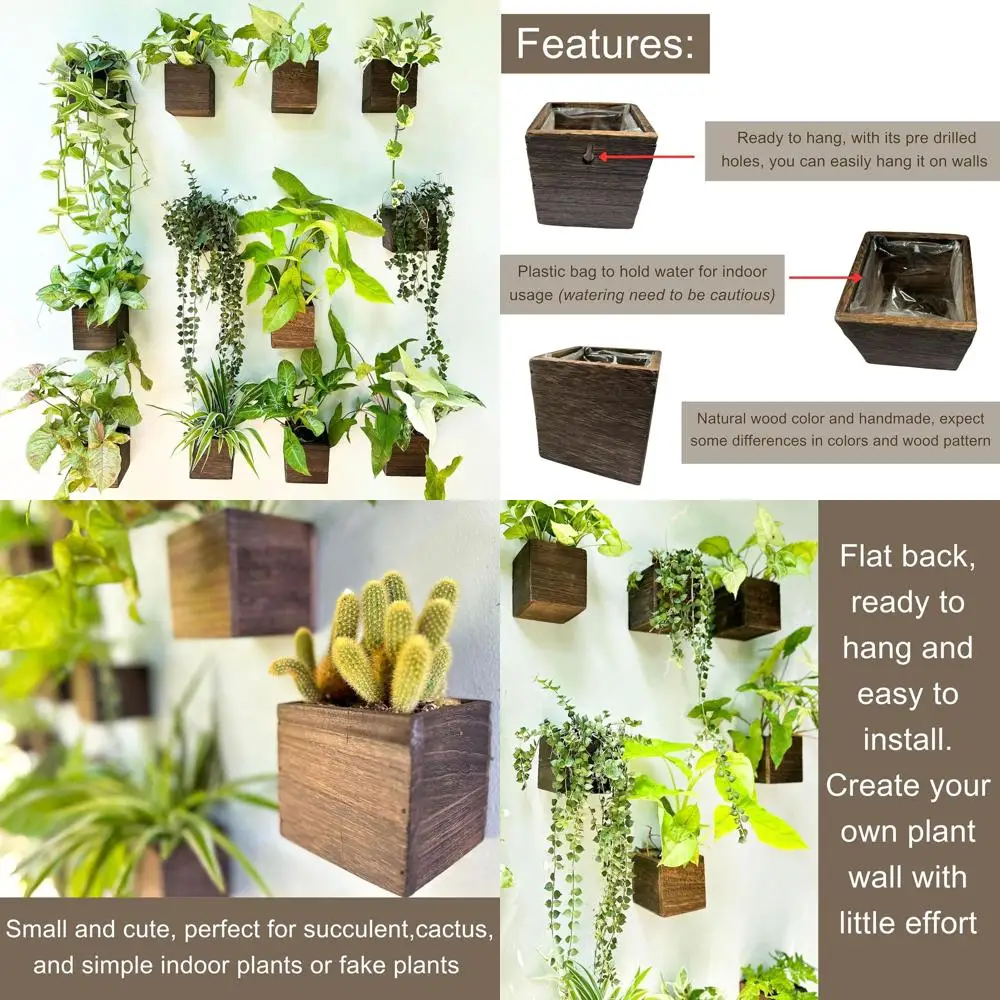 

Квадратные деревянные подвесные ящики для растений LaLaGreen (4x4 дюйма, 12 шт.) для настенного или оконного монтажа