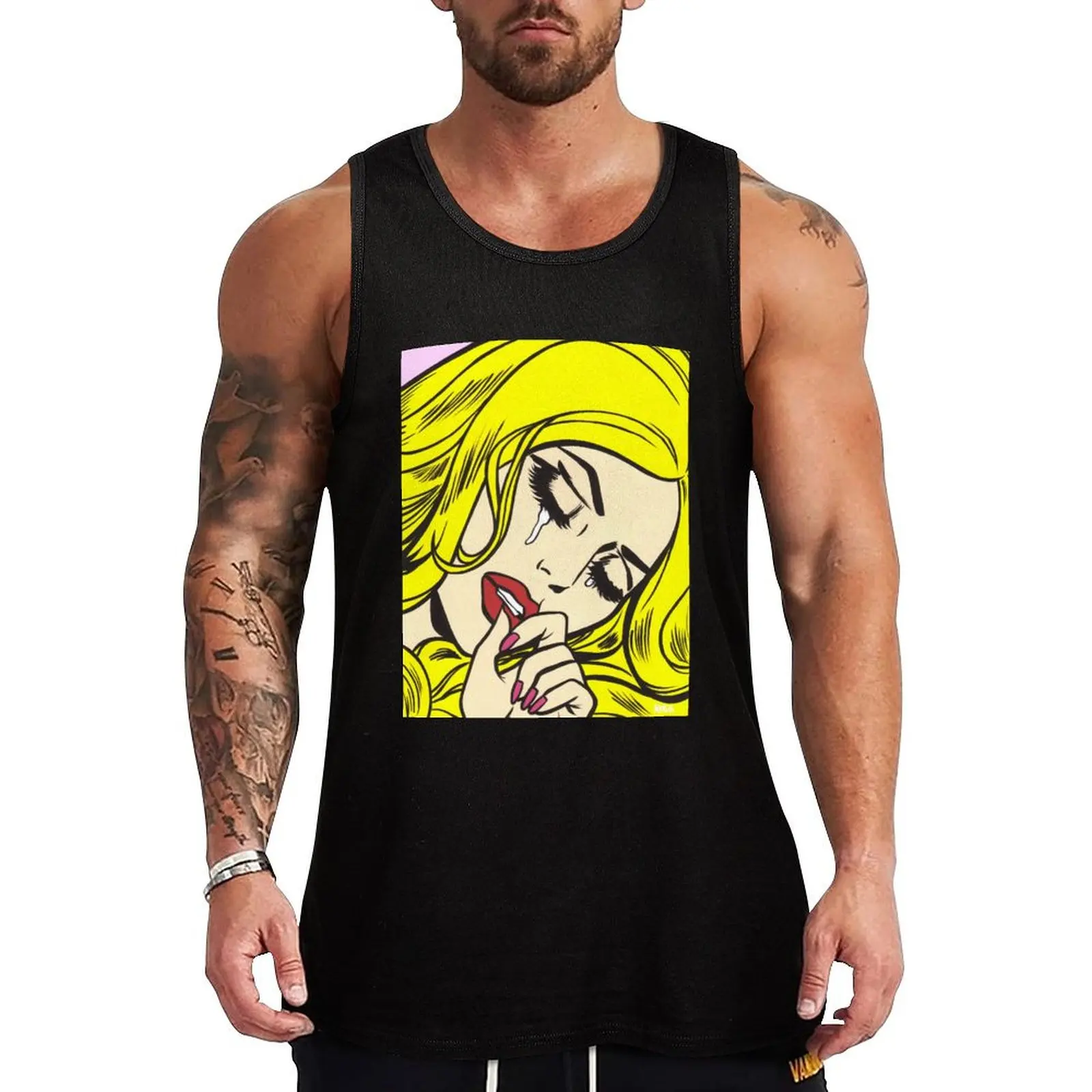 Blonde Crying Comic Girl Tank Top Athletic Sleeveless Shirt Gym Workout Quick Dry Tank Top