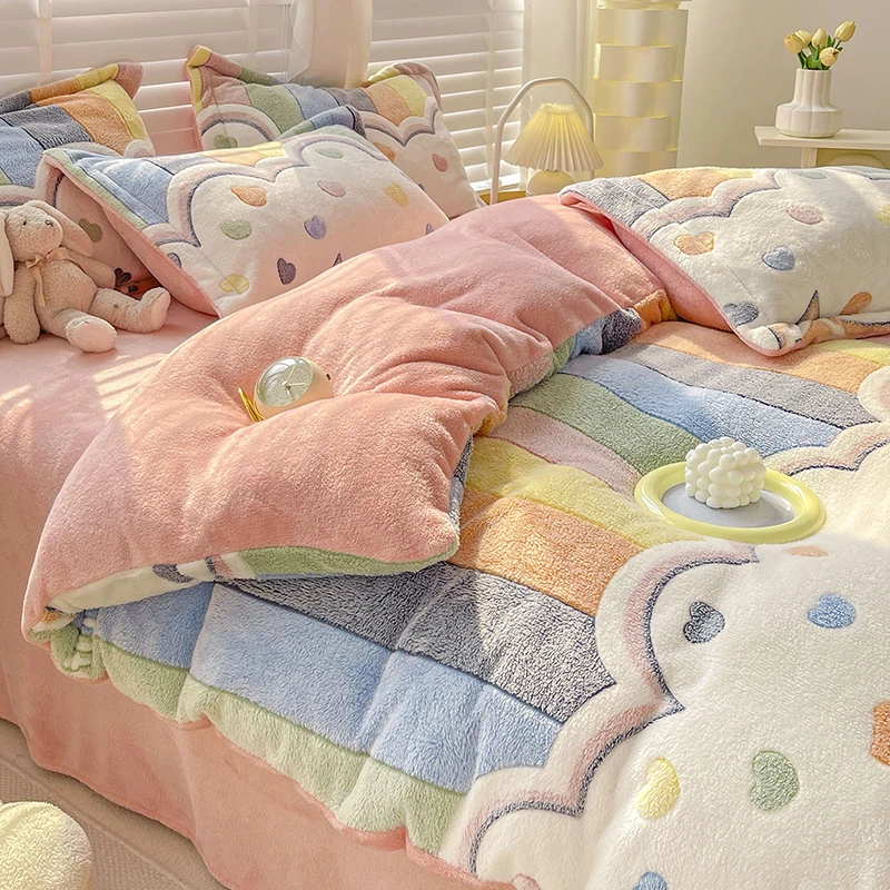 

Winter Flannel Print Duvet Cover for Winter Flowers Soft Warm Keep Warm Bed Quilt Covers Milk Velvet Queen King Bed