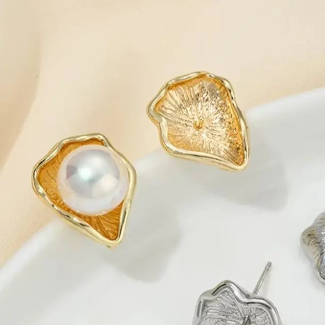 

14 К позолоченный лист лотоса, бутон цветка, поднос для бусин, сделай сам, серьги-гвоздики, аксессуар с жемчугом ручной работы для сережек ручной работы