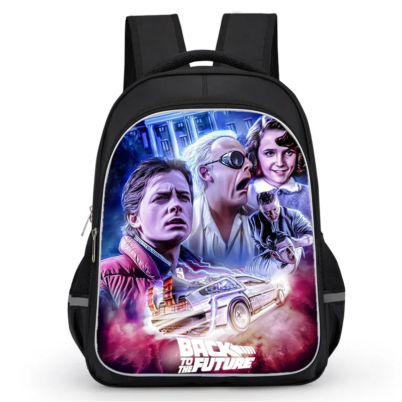 16-inch Back To The Future Child School Bags with Double Zipper Pocket,Cartoon School Backpack for Boys Girls,Durable Backpack