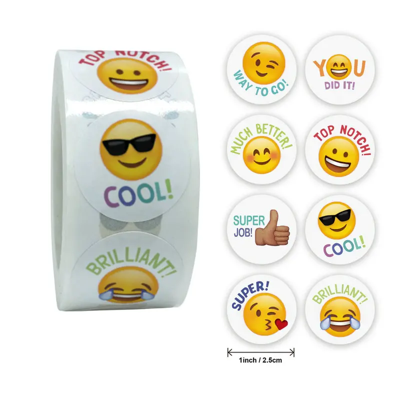 Hot Face Stickers Reward Cartoon Self-adhesive Teachers  Children Thanks Round Fluorescent Color Spot Goods Happyness incentive