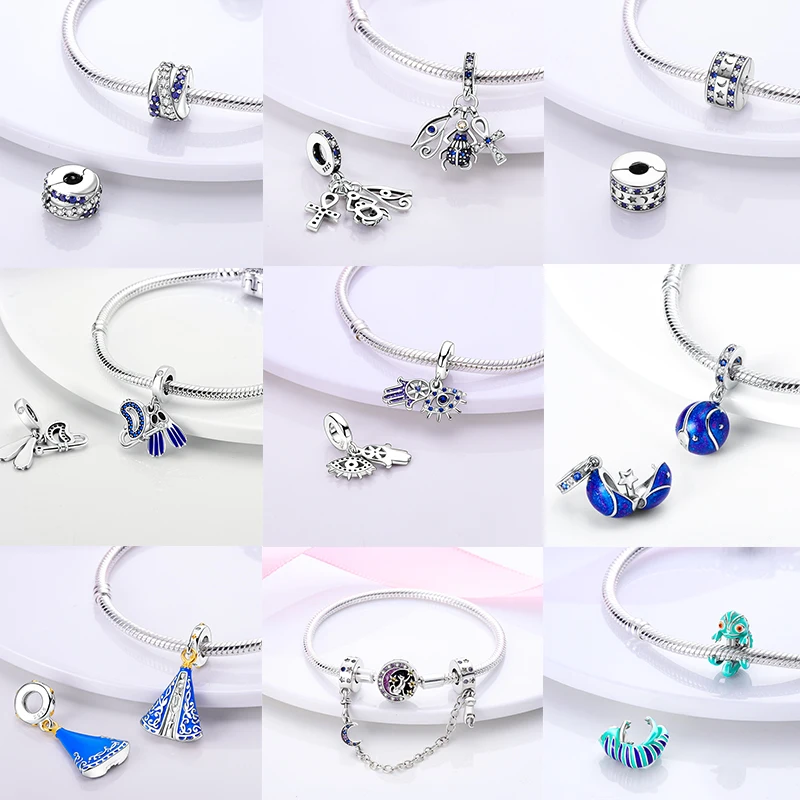 Blaue Serie 2026 Heiße 925 Sterling Silber Charms Flugzeug Traumfänger Teufelsaugen Passend für Armband DIY Schmuck Original Damen Geschenke – Detail 25