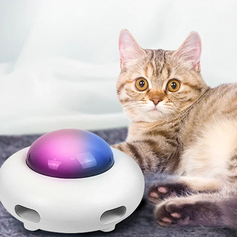 UFO Pet Turntable Catching Training Toys USB Charging Cat Teaser Replaceable Feather Interactive Auto Cat Toy Smart Teaser