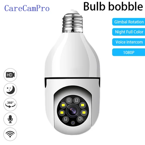 CareCamPro-bombilla Wifi 1080P E27, cámara de vigilancia con visión nocturna, rotación de 360 °, seguimiento humano automático, conversación bidireccional, Smart Home