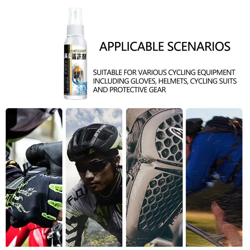 Detergente in schiuma per moto 120ml detergente per visiera per moto senza risciacquo Kit per la pulizia del motociclo per pantaloni da ciclismo cuscinetti guanti protettivi