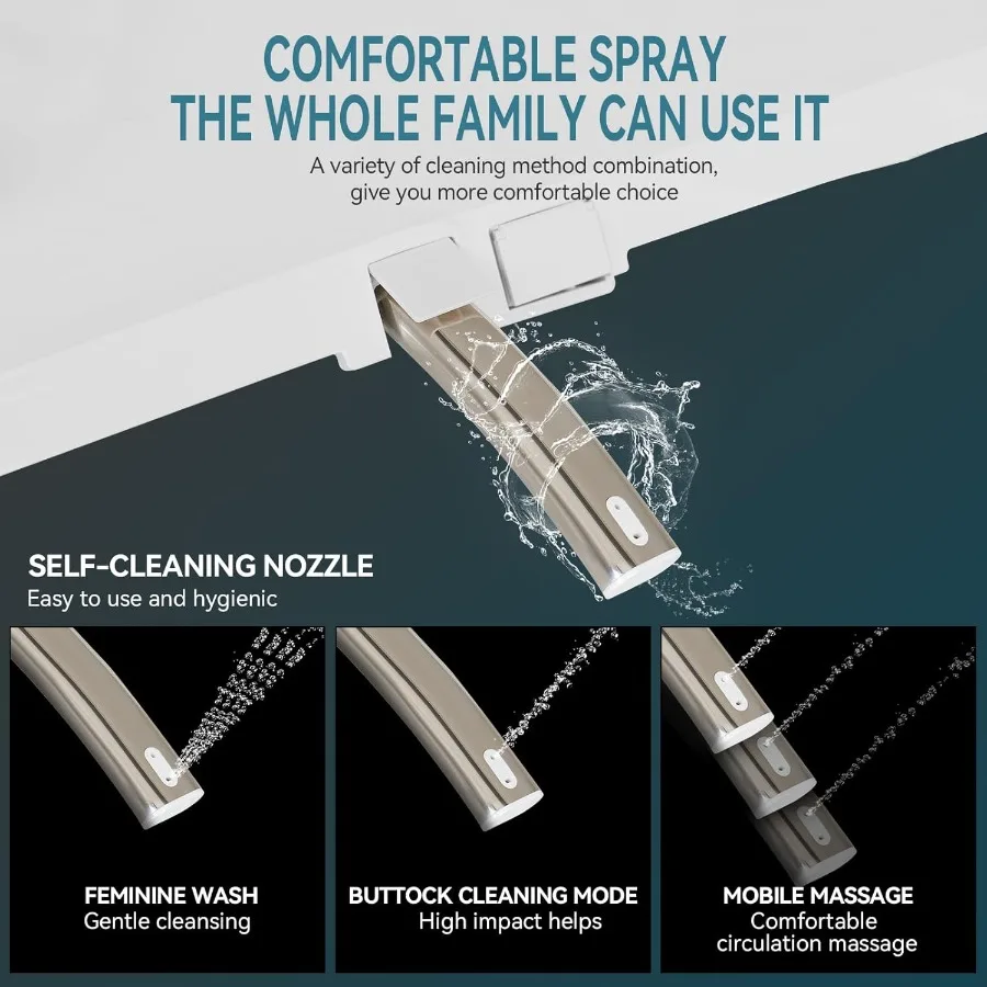 Länglicher Bidet-Toilettensitz mit beheiztem Sitz, Fernbedienung, selbstreinigende Düse, einstellbare Wassertemperatur, LED-Nachtlicht R