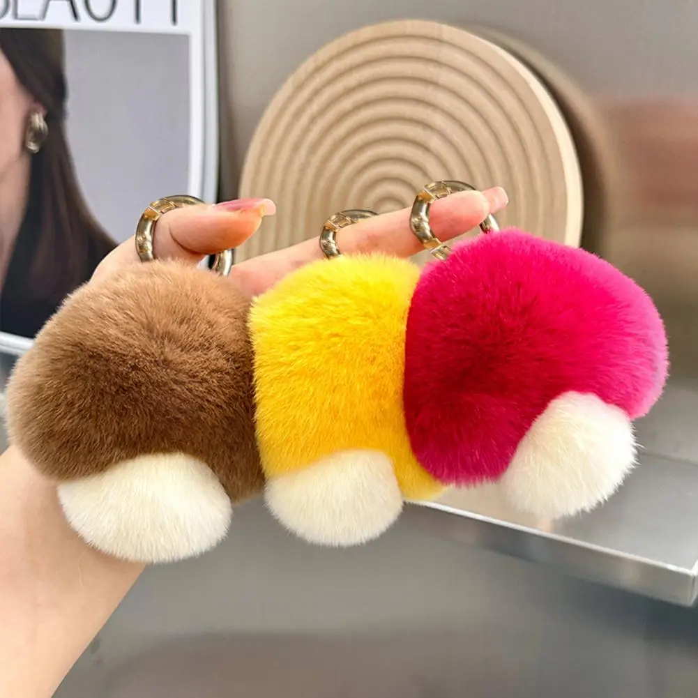 Plush Mushroom Key Holder Backpack Decoration Fuzzy Rabbit Fur Mushroom Keychain Colorful Plush Car Key Ring Pendant Gift