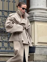 Trench-Coat décontracté à col montant et ceinture pour femme, Chic, contraste, simple boutonnage, manteaux courts amples, vêtements d'extérieur quotidiens de rue, nouvelle collection 2026 1