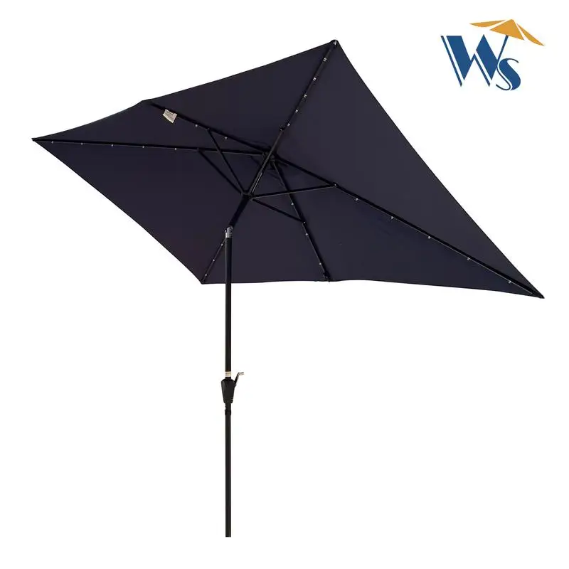 10x6.5ft Rectangular Solar LED Patio Umbrella with Crank & Tilt for Garden, Backyard & Pool