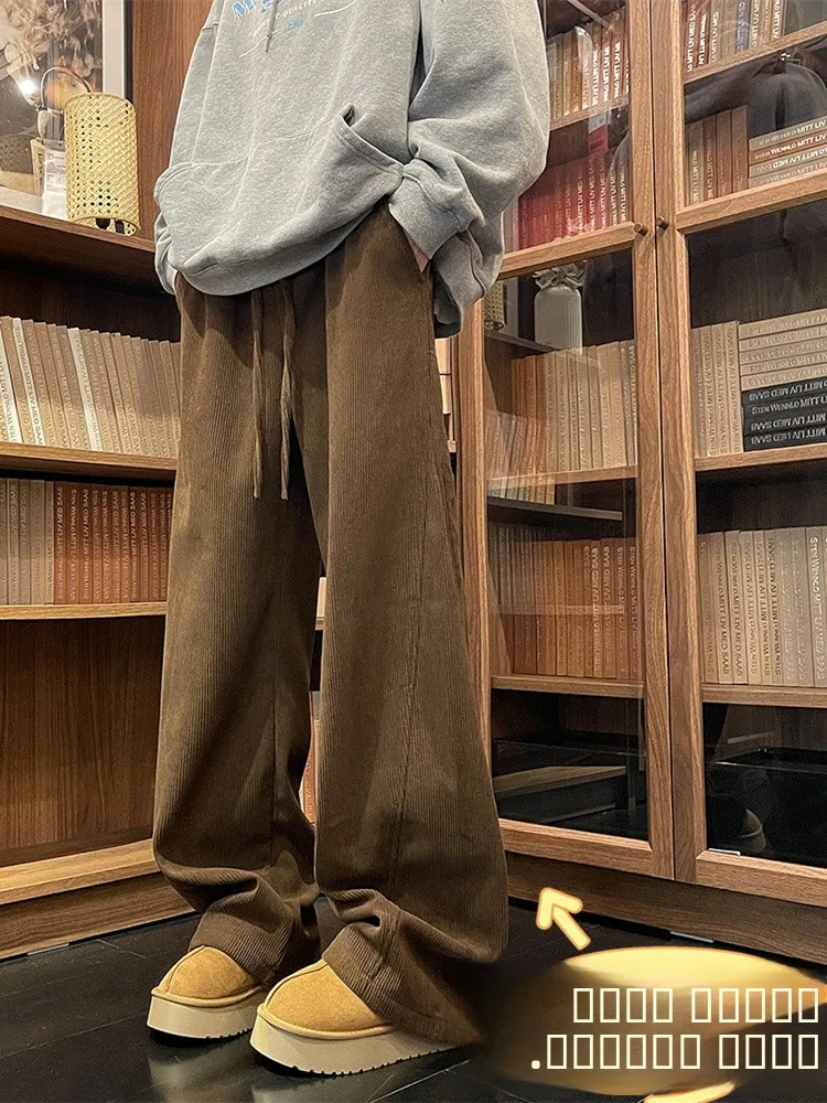 

Вельветовые брюки прямого кроя для мужчин, осенне-зимние, утепленные, повседневные, свободного кроя, кофейного цвета, модные брюки для отдыха